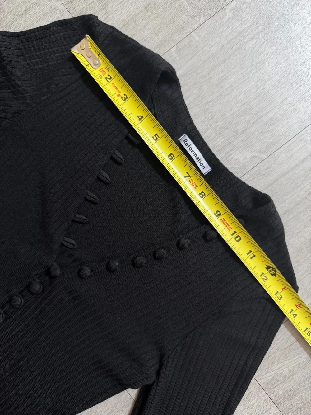Reformation Kalina Knit Top Black V-Neck Button Front Ribbed Cardigan Size S